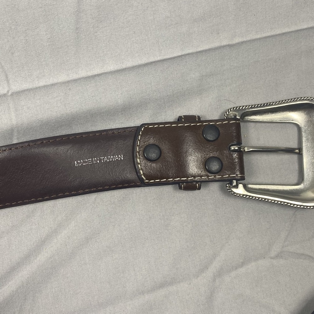 Western Tooled Genuine Leather Belt Men's Brown Engraved Buckle Cowboy 38 - 40 - Picture 10 of 15